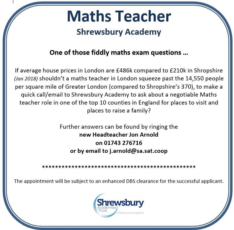 We're counting on U² solve our maths problem ...#shropshiremaths #shrewsburymaths #bestjobadvert #shropshiremathsteacher #shrewsburymathsteacher #funnyjobadvert #wittyjobadvert