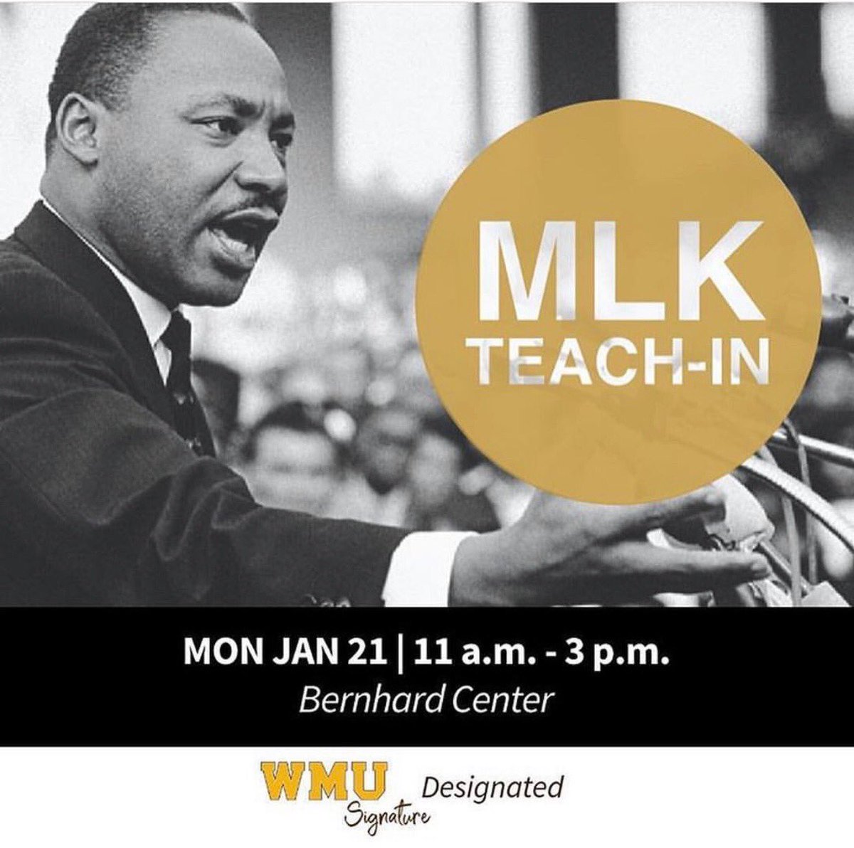 bsuwmu's tweet photo. Life’s most persistent and urgent question is, ‘What are you doing for others?’- Dr. Martin Luther King Jr.
Be there today for WMU’s full day of festivities. #MLKTeachIn #WMUBSU https://t.co/9ndjY0Rj6j