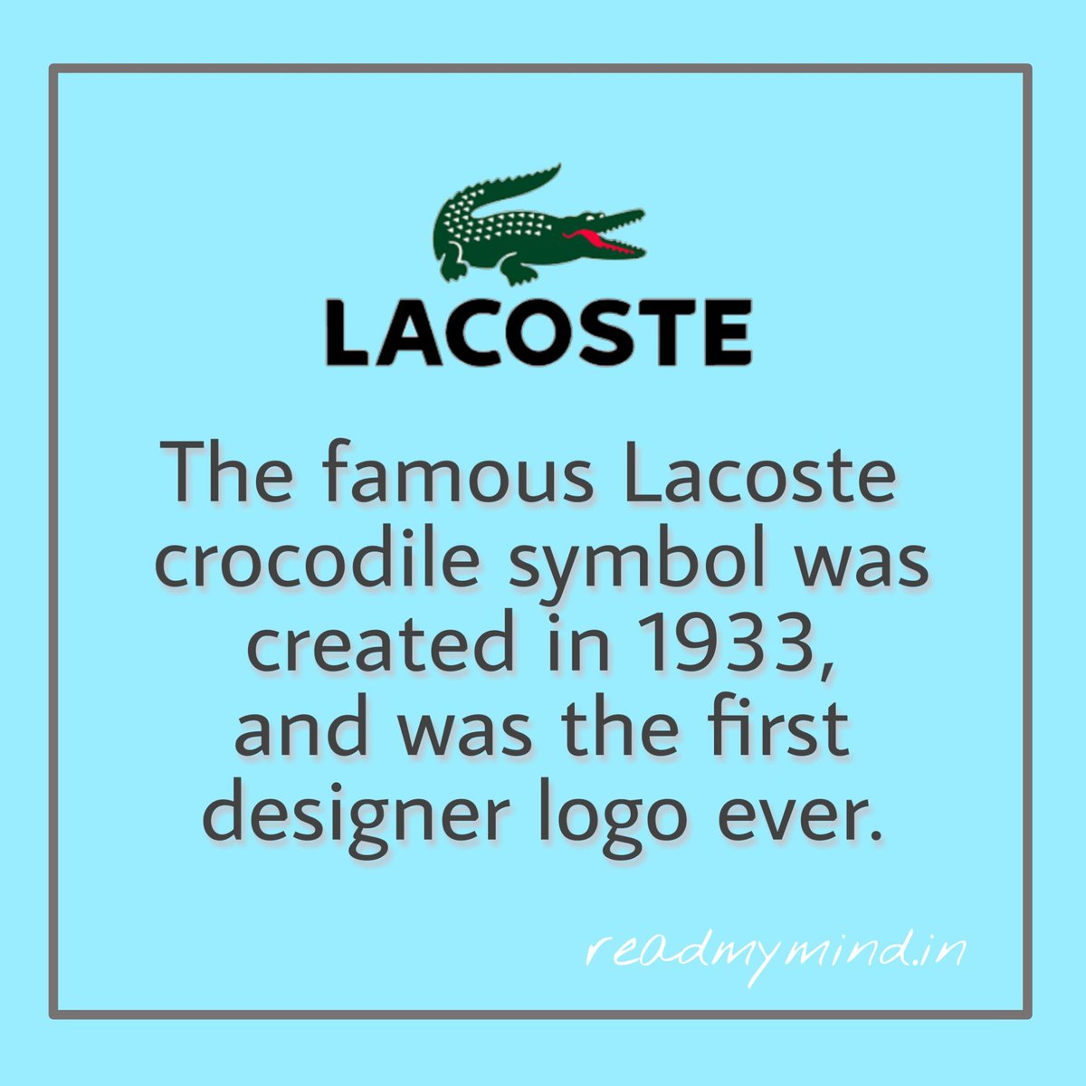 readmymind199's tweet photo. Do you know which was the first designer logo ever?  @LACOSTE 
#fashion #fashionblogger https://t.co/3qXkoHaytr