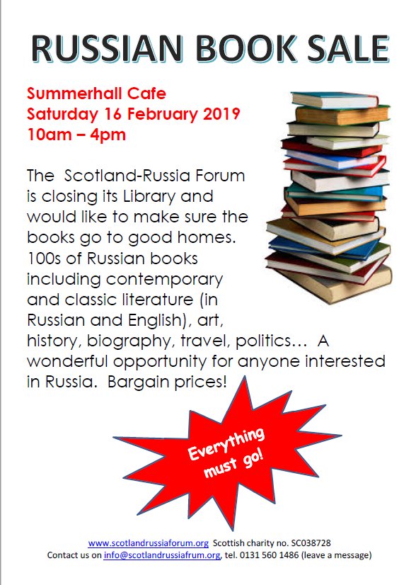 We'll be holding a HUGE Russian Book Sale on Sat 16 Feb, 10am-4pm Summerhall Cafe.  Everything must go! <a href="/Summerhallery/">Summerhall</a> 
scotlandrussiaforum.org/social.html