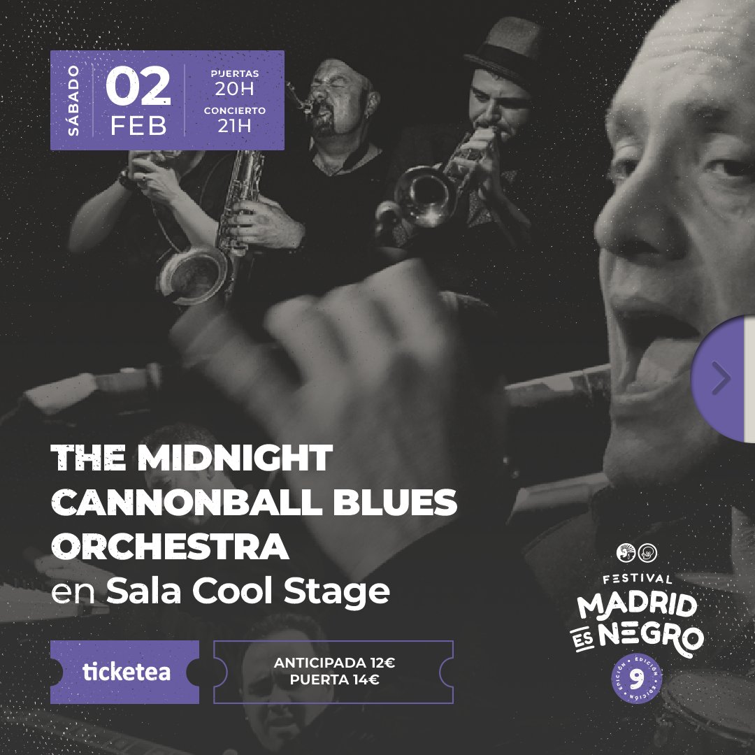 MadridEsNegro's tweet photo. El 2 de febrero primer concierto de Madrid es Negro 2019. THE MIDNIGHT CANNONBALL BLUES ORCHESTRA nos invita a un viaje por el lado mas fascinante y menos conocido del Blues y reminiscencias de Nueva Orleans.
Más info en https://t.co/VPb9xonKzO https://t.co/HAWDIU247s