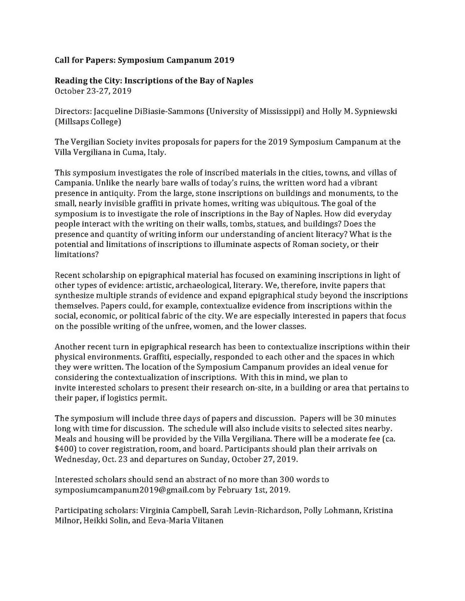 HercGraffProj's tweet image. Abstracts for the 2019 Symposium Campanum are due February 1. Please spread the word and join us! #classics #pompeii #ClassicsTwitter