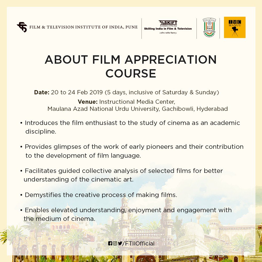 imcmanuu's tweet photo. The beginning of something big and new with @FTIIOfficial.
All the movie making enthusiasts in Hyderabad...this is a BIG opportunity. Come and be a part of it.
@imcmanuu awaits.
@rizwandff @jnafau_hyd
@HydUniv @officialmanuu #film #study #filmlanguage #filming #filmmaking https://t.co/nkpjNsUKBP