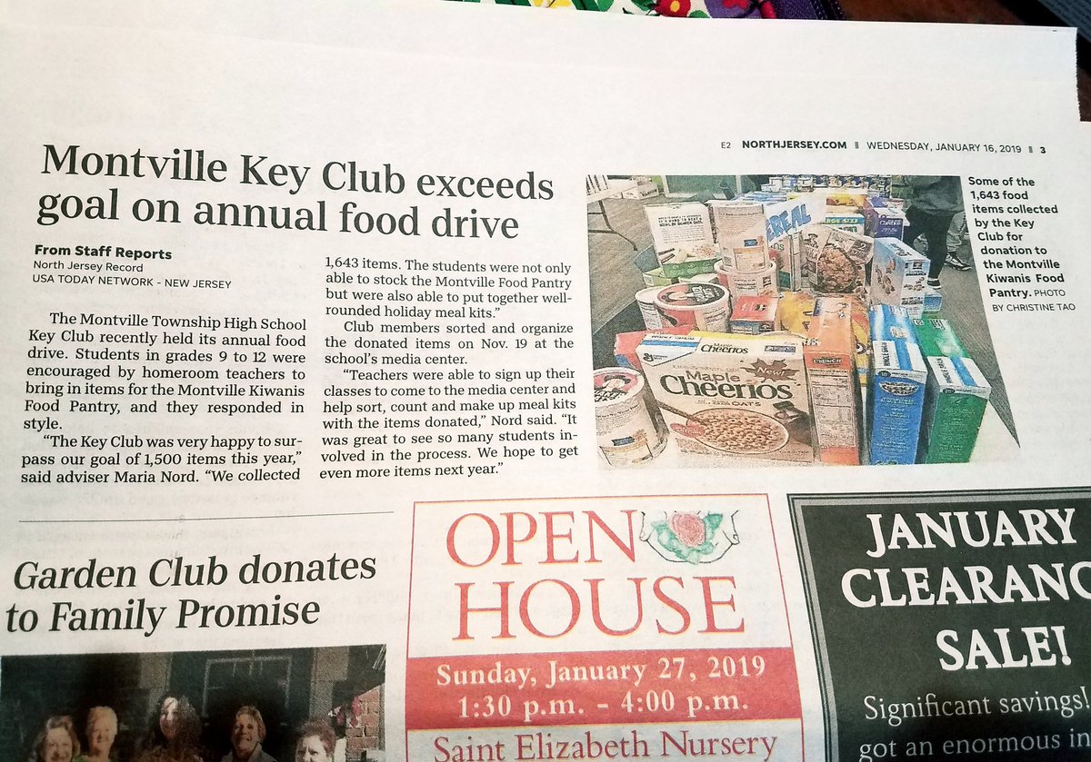 MontvilleTwpSch's tweet photo. #MTHS Key Club collected over 1,600 food items for Montville Twp Kiwanis Club Food Pantry. Read about it in last Wednesday's #NeighborNews https://t.co/lHc7y8itSp