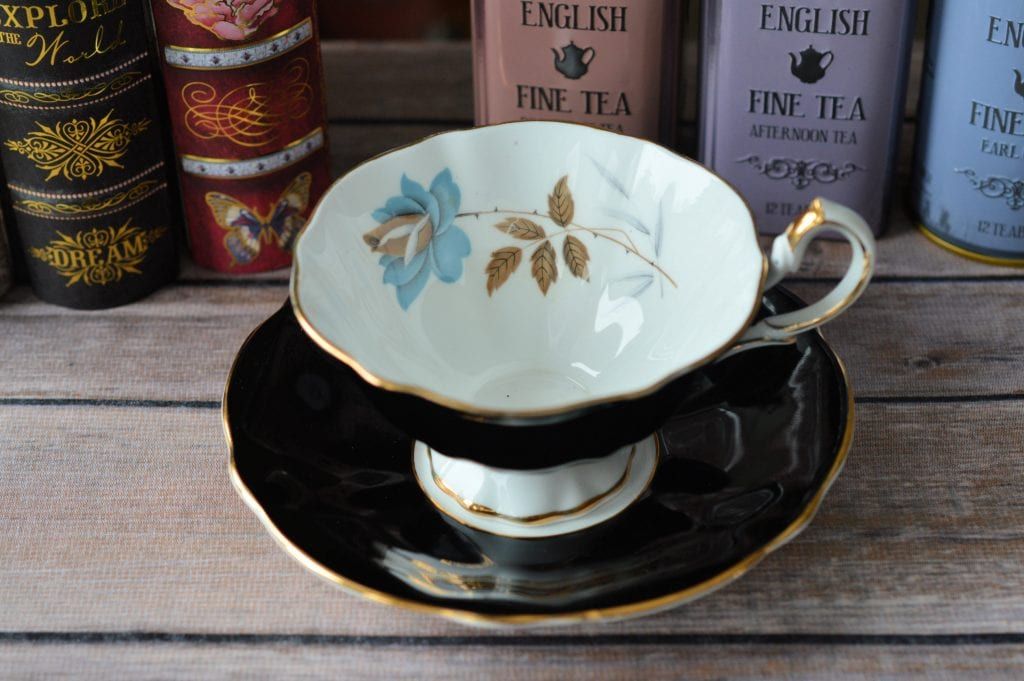 #Queen #Anne #Black #Teacup With #Blue #Rose #vintage #tea #cup #antique https://buff.ly/2E8f1MN