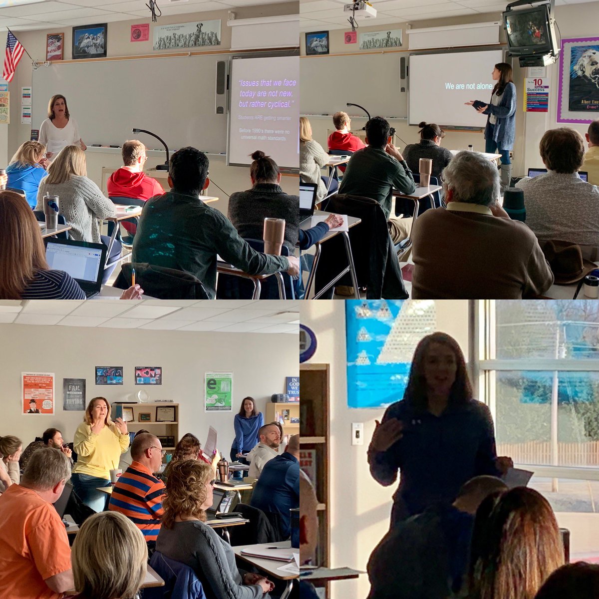 RHSMounties's tweet photo. RHS math Ts share priceless knowledge gained while attending the recent Math Summit in San Antonio last month, to the RPS math dept. during PD. @SolutionTree @RogersSchools @tkanold #ExcellenceInTeaching #growthmindset #plcpilot #allthingsmath #lifelonglearning https://t.co/6zEv0ex8Ep