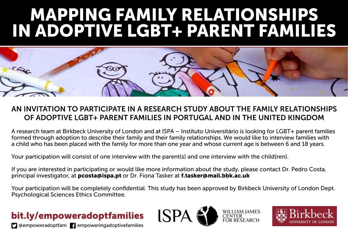 Looking for adoptive LGBT+ parented families in the UK to participate in a study about family relationships. Please RT