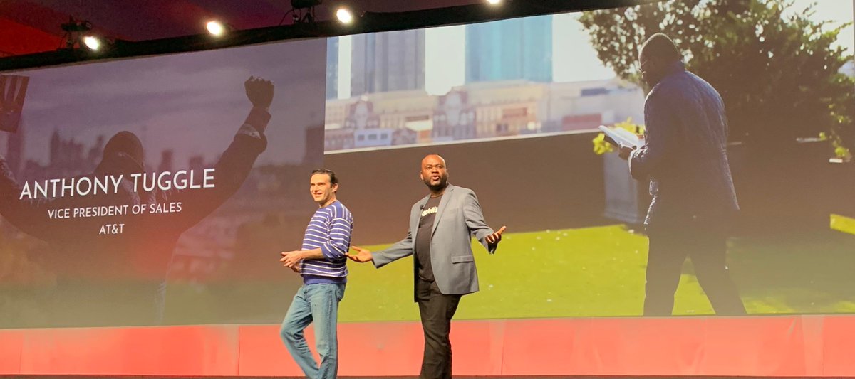 McGeeSmith's tweet photo. .@Afiniti brings joint @Avaya customer to the stage, @ATT's @anthonyetuggle , who promises to bring sexy back into call centers! #AvayaEngage (2nd big laugh of the morning) https://t.co/MWXCTC2ZuR