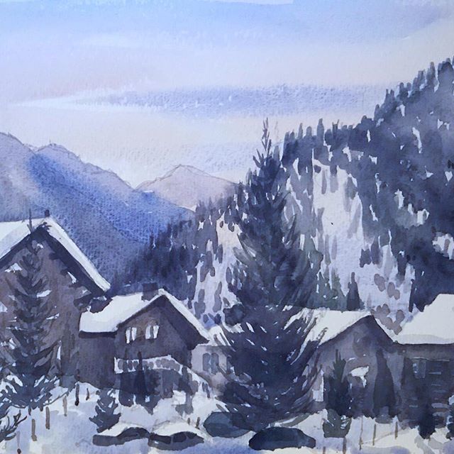 JonathanBrayArt's tweet photo. Open-air painting in Verbier at -6*. I’m painting with hot water, but the paint still keeps freezing on my palette... #verbier #switzerland #ski #snow #alps #painting #watercolour #urbansketchers #sketchbook #watercolourgallery https://t.co/uGlEMeK2AG https://t.co/YjYGFkYPio