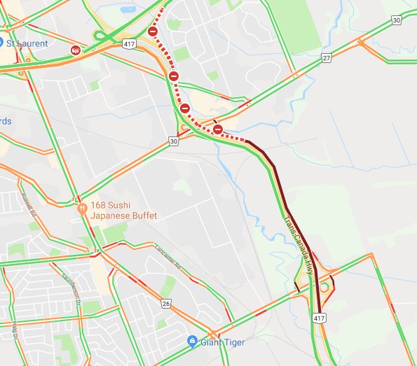 ICYMI: The WB 417 is CLOSED from Innes to the Queensway because of a collision. Reopening time is unknown. https://t.co/Q4v6DlIcYl