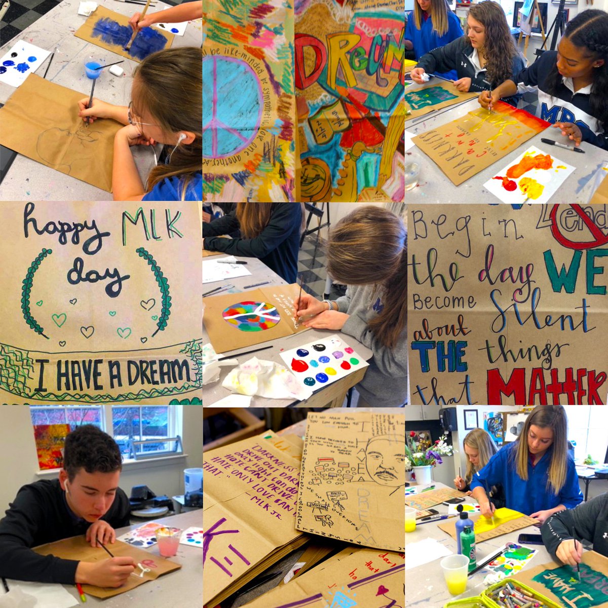 mtparanschool's tweet photo. Remembering Dr. Martin Luther King Jr. through student-painted grocery bags in #MPCSVisualArt. This is our 3rd year partnering with Publix on old 41 to distribute bags which carry out Dr. King's non-violent mission to spread peace, unity, and love. #MLKDay #HandsandFeet @MPCSarts https://t.co/vty1MEEC6g