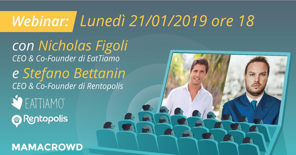 Stasera alle 18 webinar in diretta su <a href="/mamacrowdcom/">Mamacrowd</a> ! Vi aspettiamo!
#StartUp2019 #startup #crowdfunding #vc #businessangel #eattiamo #italianfood
