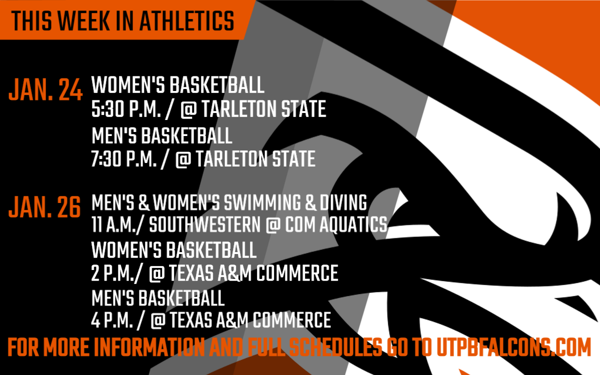 utpbfalcons's tweet photo. Only home event this week is Swimming and Diving!  They'll be at COM Aquatics this Saturday in their only home meet of the season.  #FalconsUp https://t.co/9FYMSSbIUh