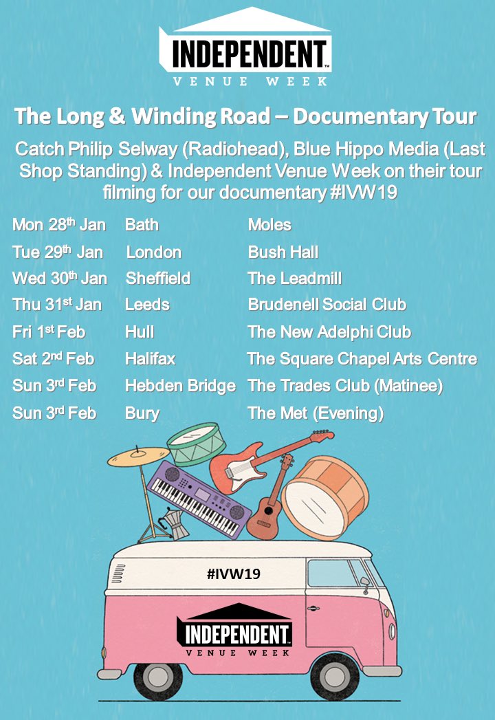 One week until my road trip for #IVW19 - yay! Here’s our amended poster. Sorry again for the inaccuracy in the original. Sadly my van isn’t actually pink but it is my favourite colour. Tix here: independentvenueweek.com/tickets-info/ Px