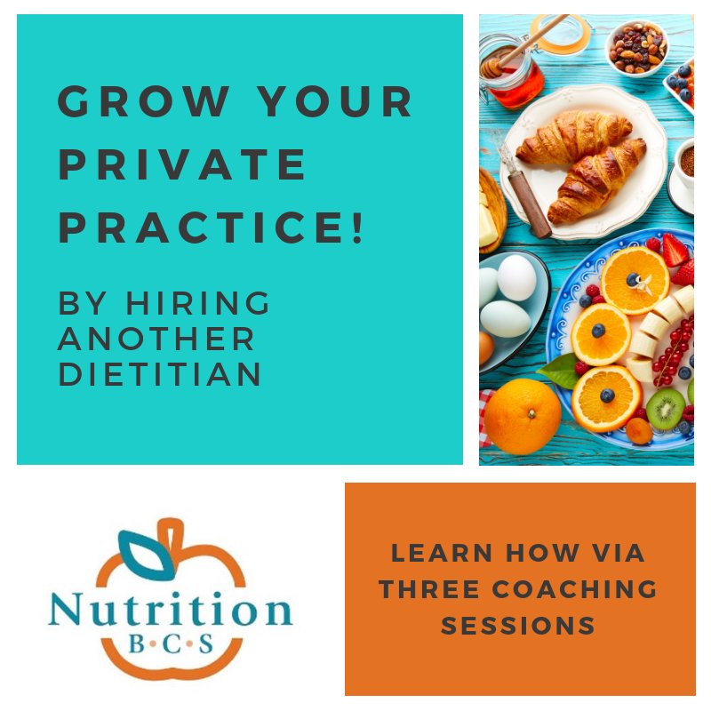 NutritionBCS's tweet photo. Take your #PrivatePractice from solo to group! Sign up for 1:1 #coaching to learn the pros of hiring for your #NutritionBusiness or private practice. These 3 sessions are not to be missed! Early bird pricing until 1/31. Sign up today: https://t.co/vbrOTeHho7 #rdchat #nedpg https://t.co/jm8s0MwBNX