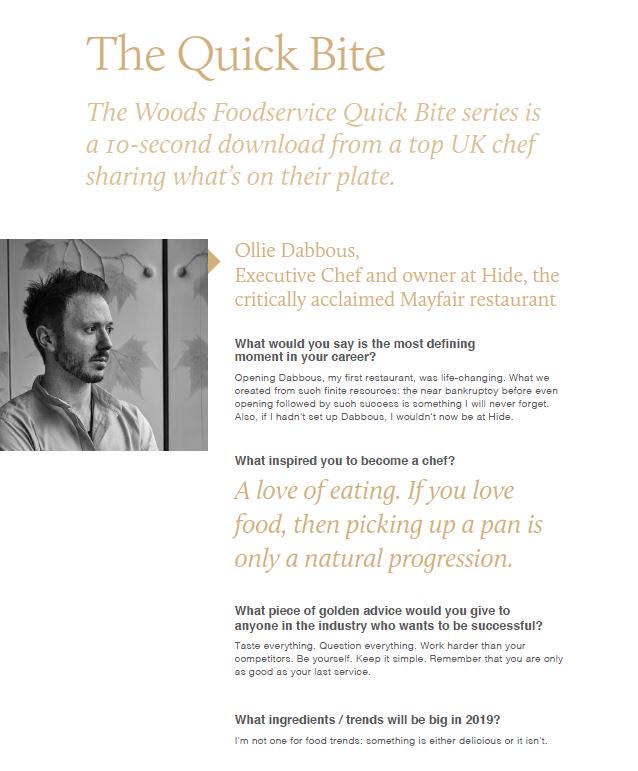 WoodsFS's tweet photo. Ollie Dabbous of @hide_restaurant answers some of our burning questions about the restaurant industry and his own experiences #QuickBite #DeliveringExcellence https://t.co/4Nkifv3CCX