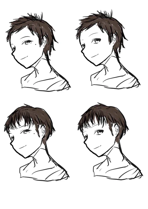 主人公の友人のキャラデザ考え中
短髪+茶髪ってとこまでは決まってるけど、なかなか難しい 