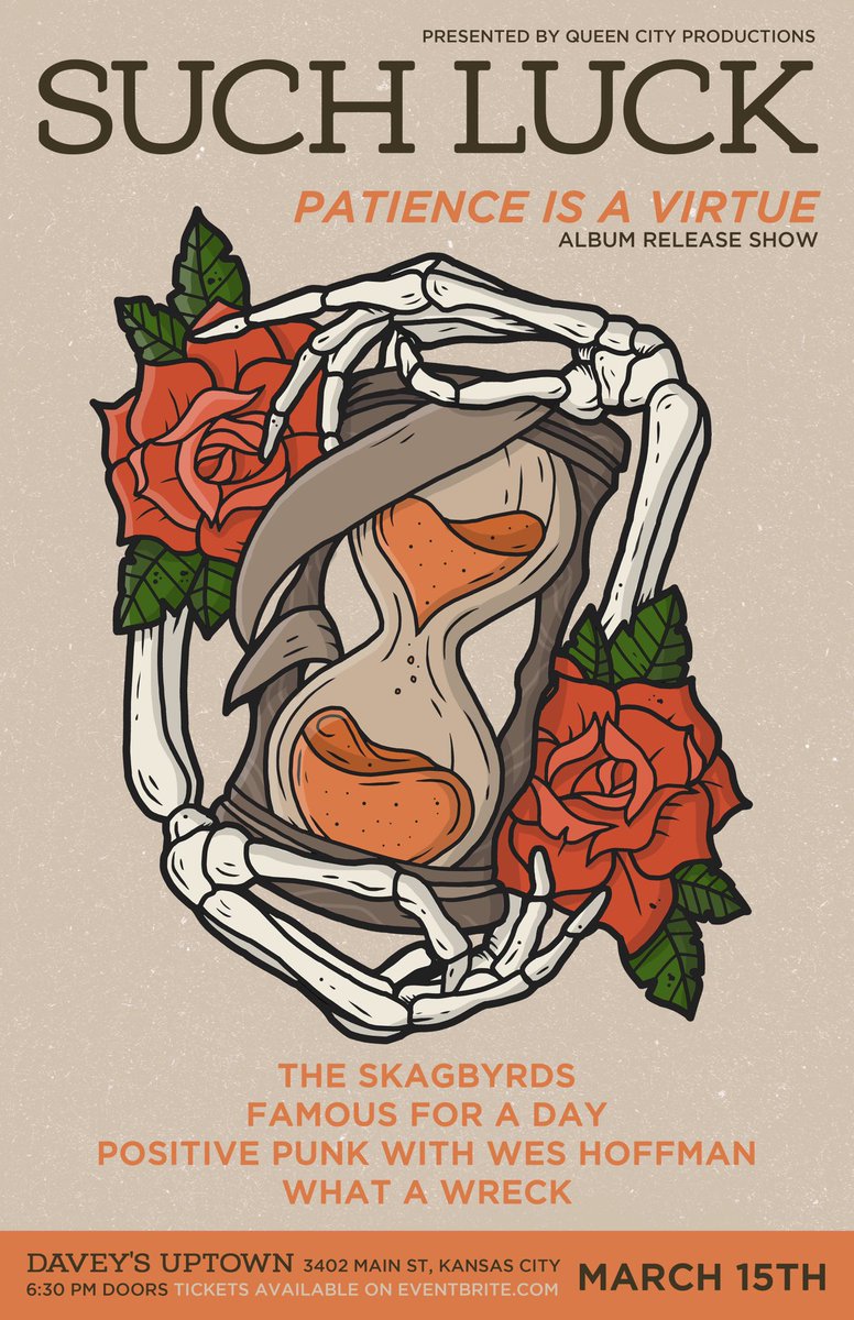 suchluckmo's tweet photo. Stoked to announce our album release show on March 15th at @daveys_uptown with @TheSkagbyrds @ffadkc @Wesleyhoffman and @WhatAWreckMusic 

#patienceisavirtue #wearesuchluck #breakshit https://t.co/OWwut2YqZ4