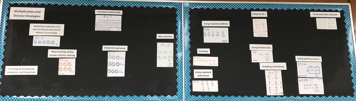 carrielyn_smith's tweet photo. Love seeing this multiplication and division continuum in Ms. Haggart’s room. Students are reflecting on their strategies and moving towards more efficient strategies to solve multiplication and division problems. #lkdsb #mathcontinuum #verbalizeyourthinking @LKelempro https://t.co/ly8deGJMSB