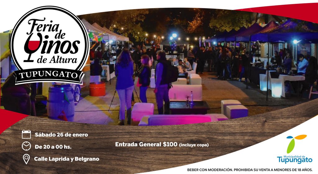 🍷#FeriaDeVinosDeAltura. Este sábado te invitamos a conocer y degustar los majestuosos #Vinos de #Tupungato, de bodegas familiares, boutique y de autor.