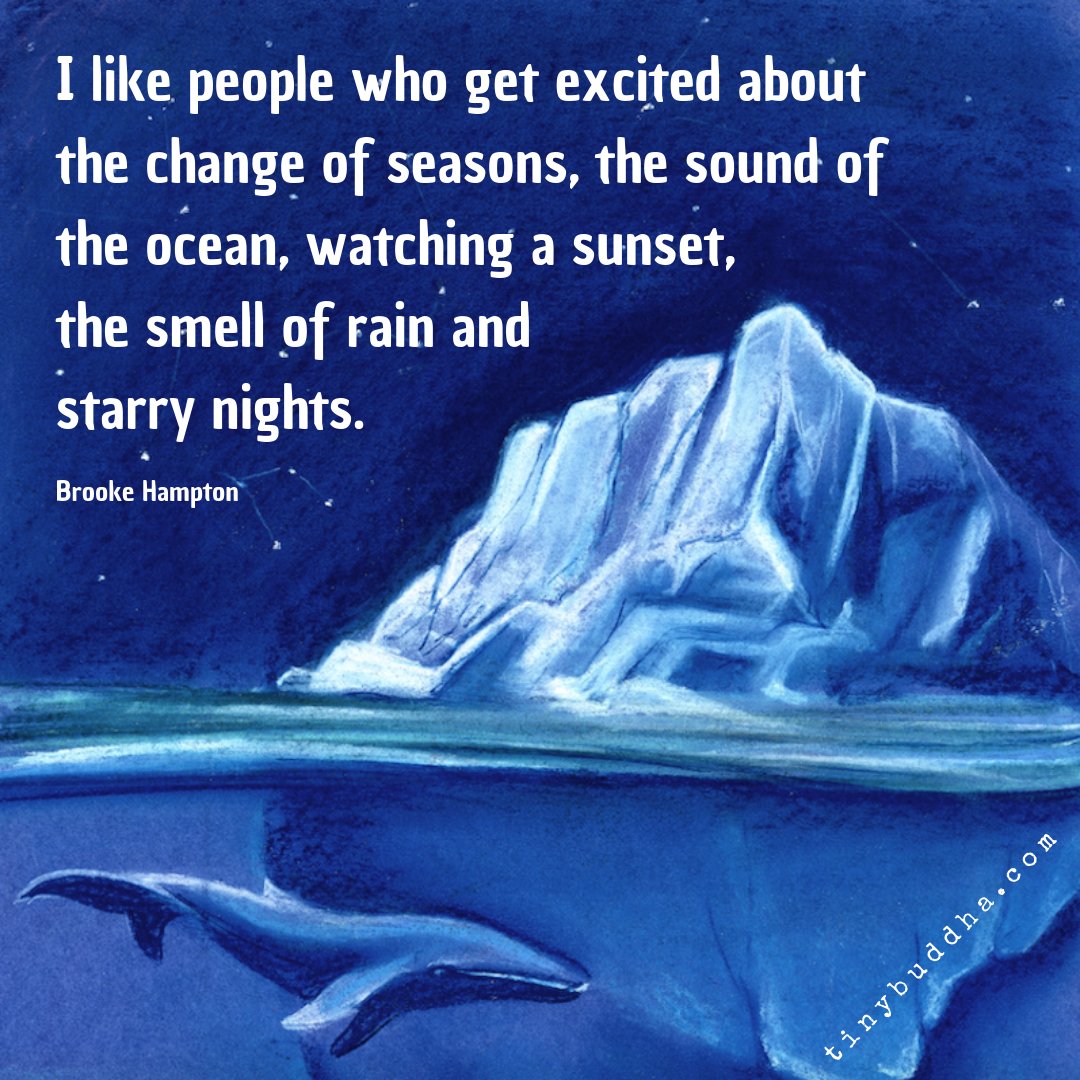tinybuddha's tweet photo. "I like people who get excited about the change of the seasons, the sound of the ocean, watching a sunset, the smell of rain and starry nights." ~Brooke Hampton https://t.co/yubwNeUHuB