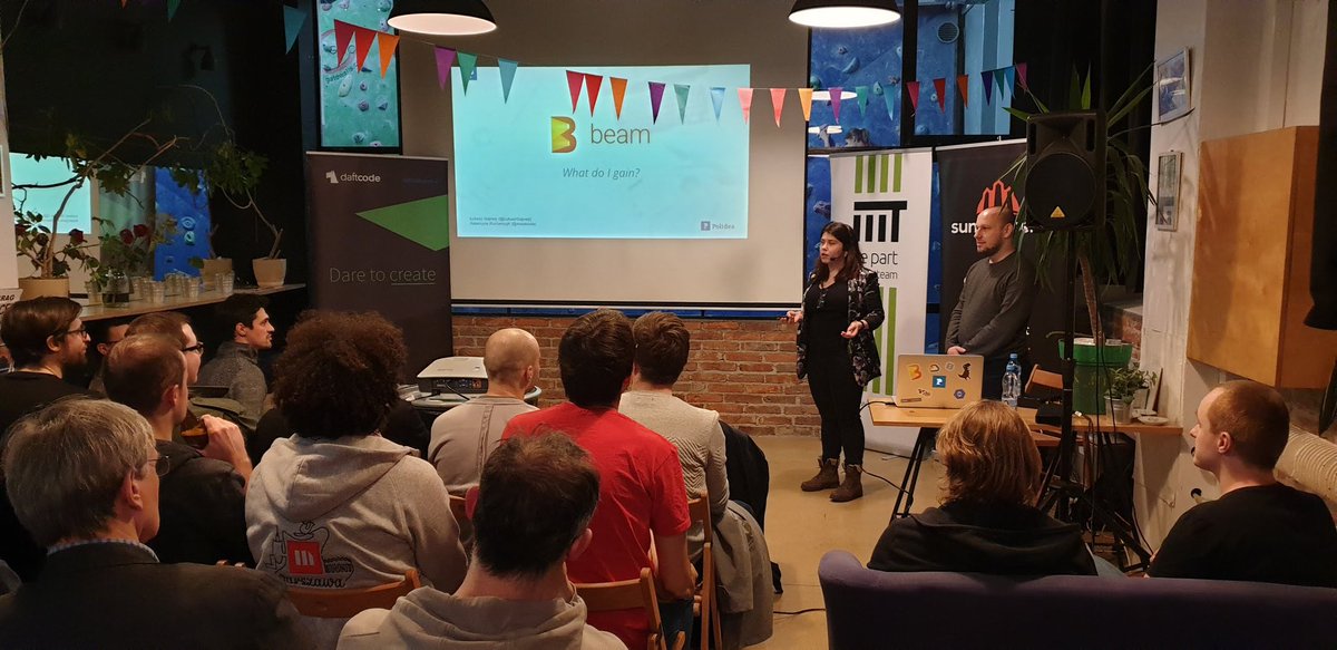 PyWaw's tweet photo. The very first talk in 2019, first talk of PyWaw #82 - introduction to @ApacheBeam by Katarzyna Kucharczyk and Łukasz Gajowy #python #pywaw #warsawio https://t.co/HNaVxYzUox