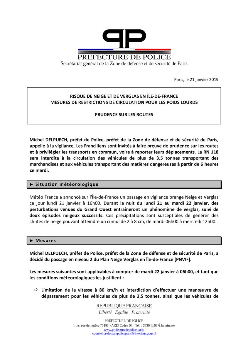Prefecture De Police ×'××××××¨ Risque De Neige Et De Verglas En Ile De France Mesures De Restrictions De Circulation Prises Pour Les Poids Lourds La Prefpolice Appelle Les Automobilistes A Faire Preuve