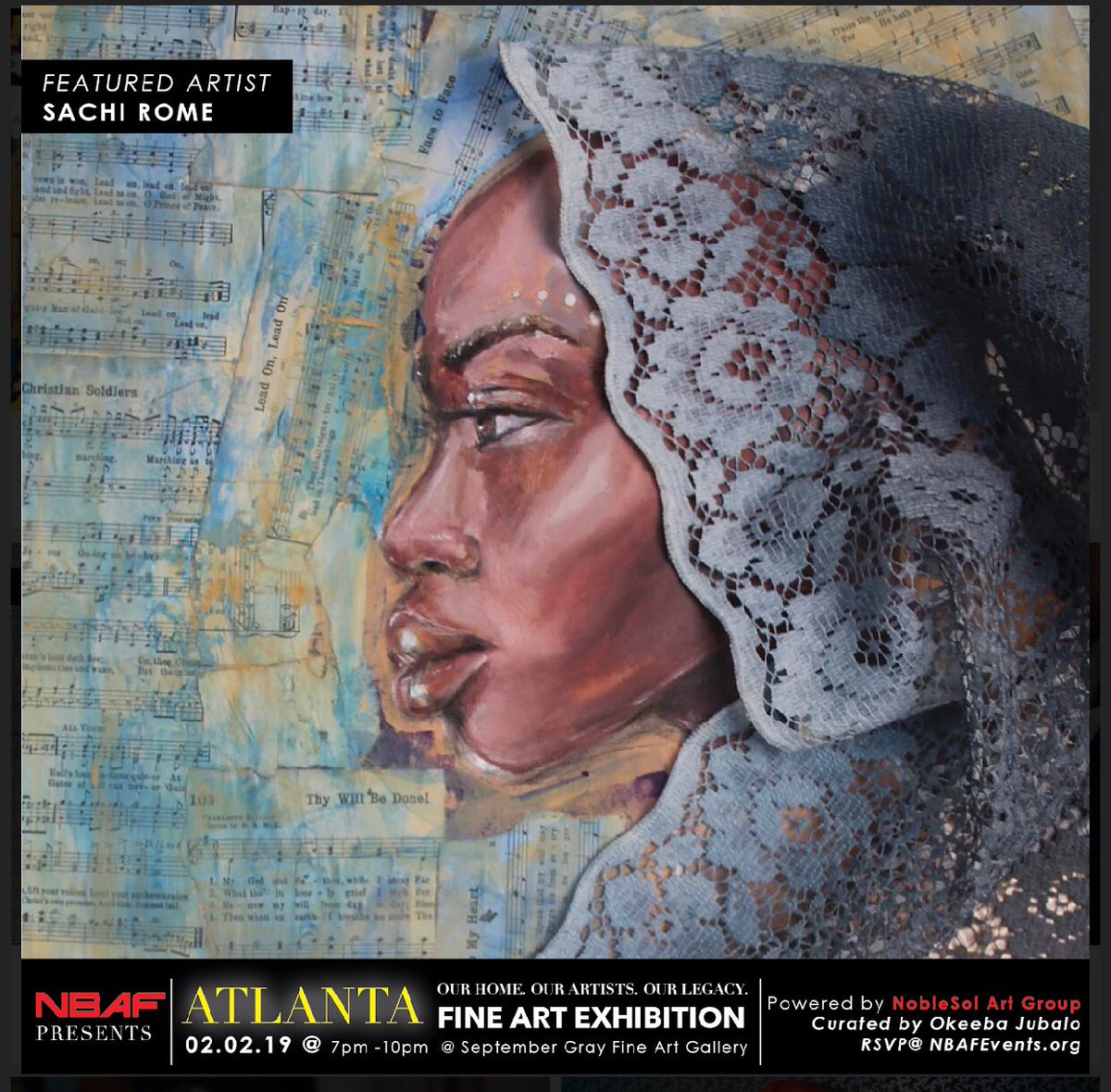 SeptGrayArt's tweet photo. Feb 2nd | 7 to 10 pm

 Artist Sachi Rome's work is a reflection of her obsession with color and the human face.  It centers primarily on the black female giving her agency and empowering her with ecofeminism. 
. https://t.co/yWiKWoHFlk