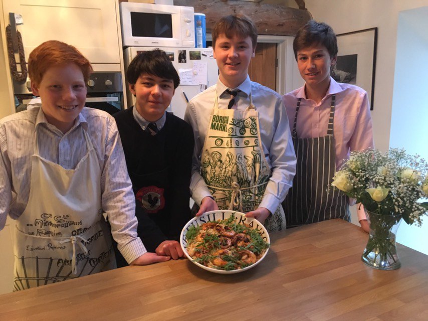 RadleyCollege's tweet photo. Cooking with confidence in today's Monday Activities! Boys cook up a feast with flawless prawn pasta dish and apple and blueberry crumble #MondayActivities #RadleyPeople https://t.co/YpJOqD21I7