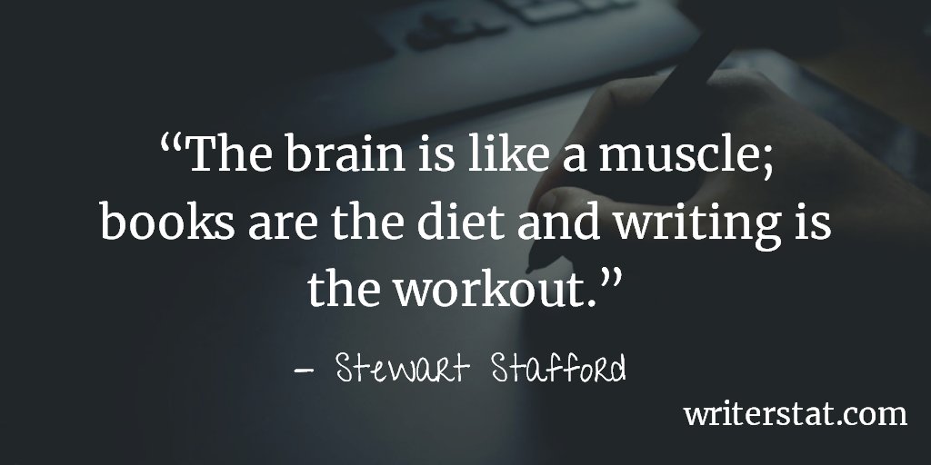 WrtrStat's tweet photo. This workout is one I actually enjoy. Every book you read and write keeps your brain sharp and ready to take on your next story. -Joy @JoyDFanning ...Keep Writing. https://t.co/4p1HZcK1OE