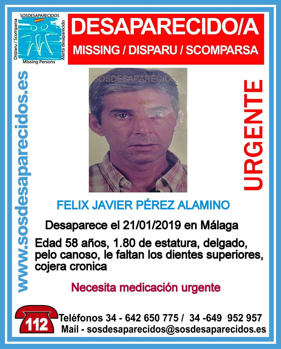 guardiacivil's tweet photo. 🆘MuyUrgente⚠
Este es Félix Javier, necesita medicación urgentemente y ha #desaparecido en #Málaga
¿Lo has visto?
☎️062
☎️091
☎️112
Tu RT no cuesta nada y puede ayudarle mucho https://t.co/OoLvP45zod