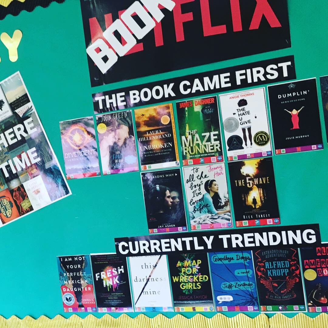 punkrocklib's tweet photo. Updating our bulletin boards thanks to some insta inspiration from fellow #librariansofinstagram! #bookflix #librarybulletinboard #punkrocklibrarian https://t.co/nTV2O6XCL0
