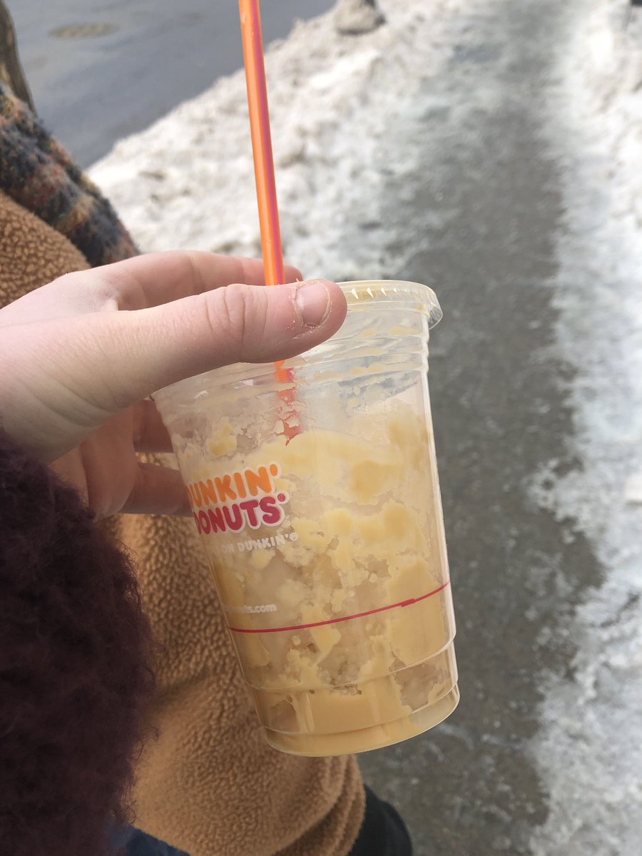 kateriley0407's tweet photo. In true New England fashion I got an iced coffee in 2 degree weather and it almost immediately froze https://t.co/j1R9tamcTY