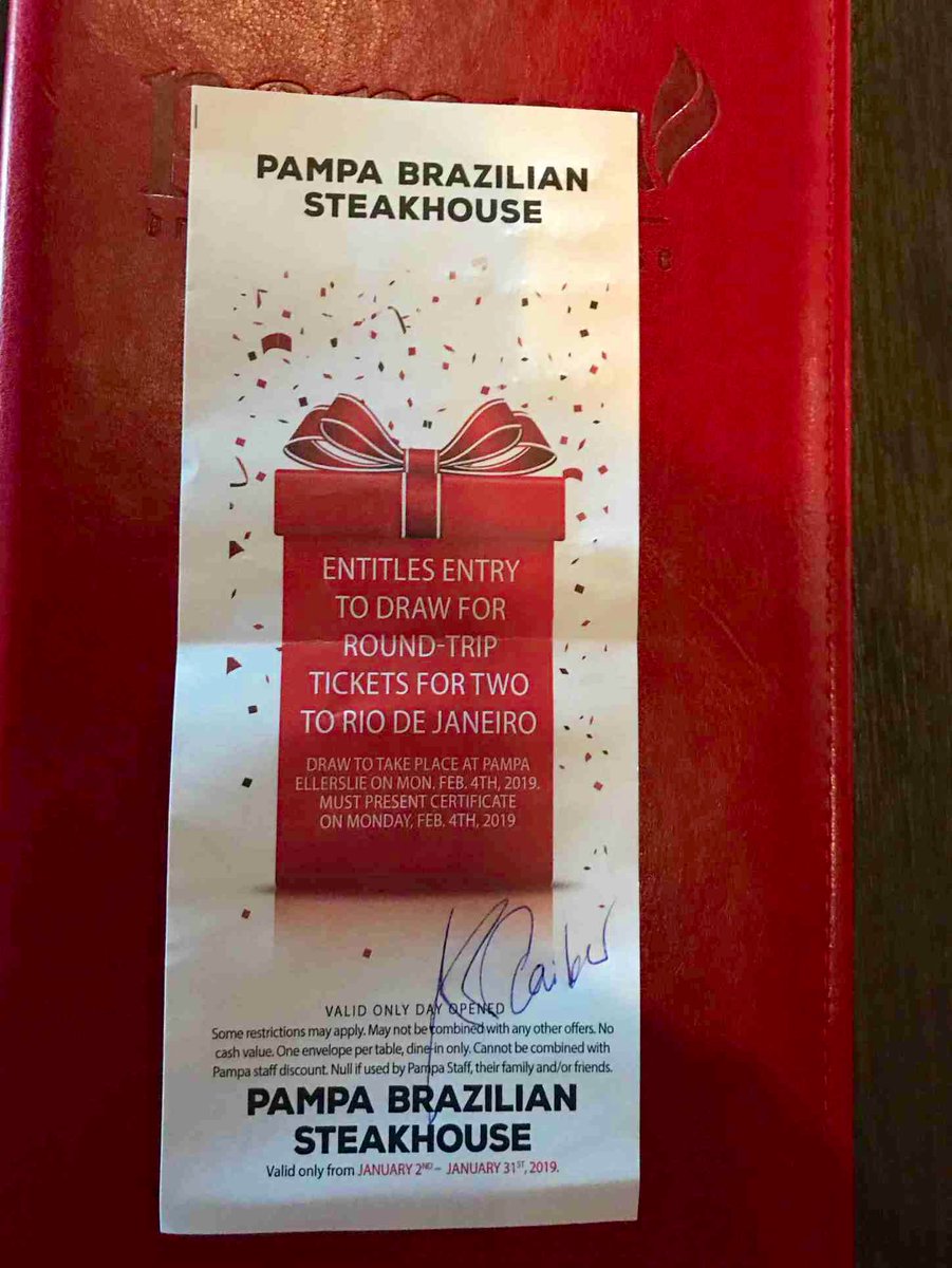 EatPampa's tweet photo. We have another #Pampa #redevelope winner! Congratulations to Lars P. as he is one of our finalists for a trip for 2 to #Brazil! 😃🎉✈️#PampaSteakhouse #EatPampa #yeg #yegfood https://t.co/DMS7eC9ymM