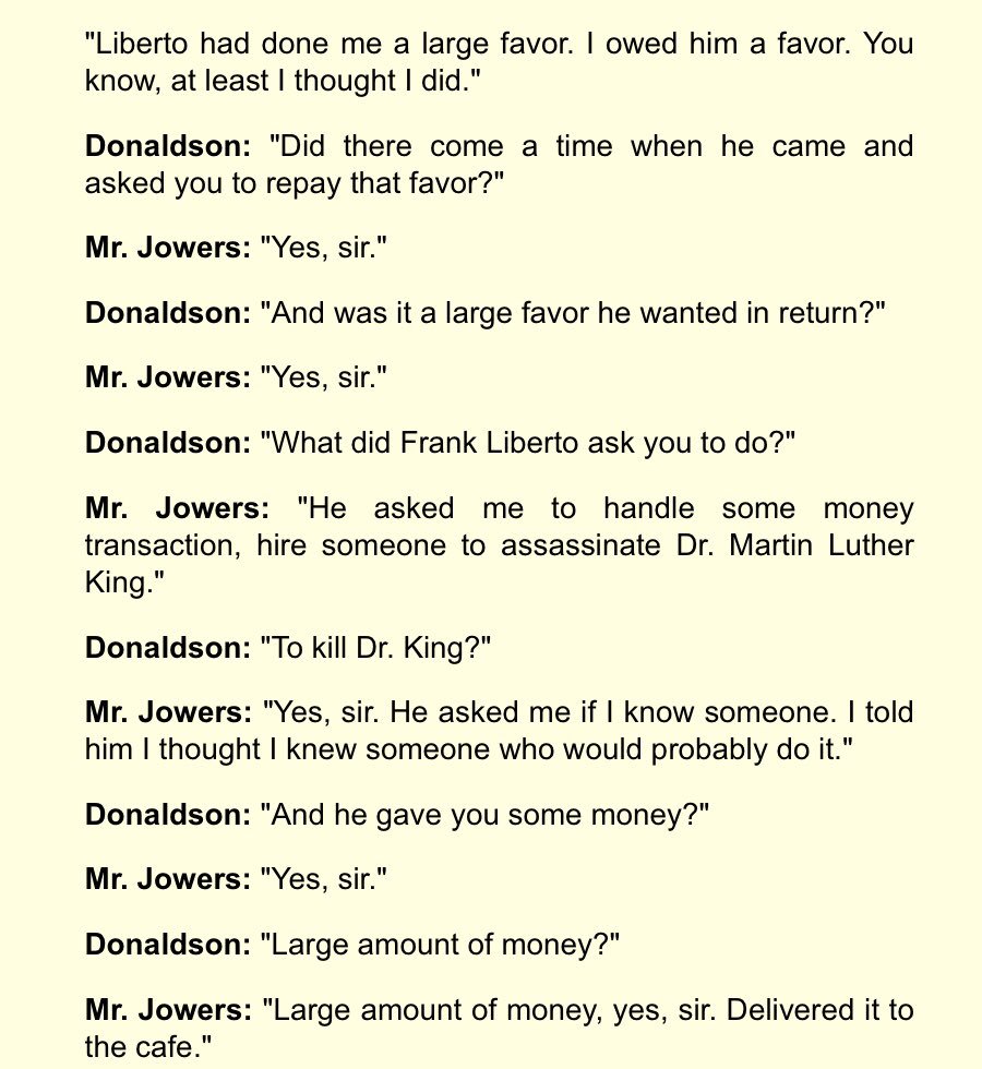 Jim’s Bar & Grill Owner Loyd Jowers Confessed That Memphis Mobb Boss Named Frank Liberto Asked Him To Return A Past Favor He Owed Him Jowers Confessed At Trial And On Prime Time That Liberto Asked Him To Handle A Money Transaction For The Hiring Of  #DrKing’s Assassin  #MLKDay  