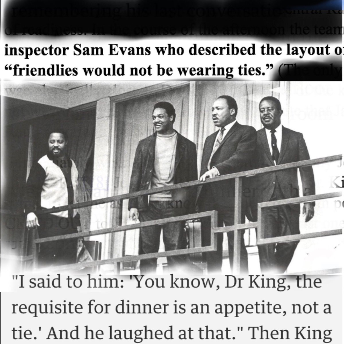 When Asked Who Next To  #DrKing Knew He Was About To Get Shot On The Lorraine Hotel Balcony A Police Inspector From Memphis Named Sam Evans Confessed That Government Friendlies Would Not Be Wearing Neck Ties The Day Of DrKing’s Assassination  #MLKDay  