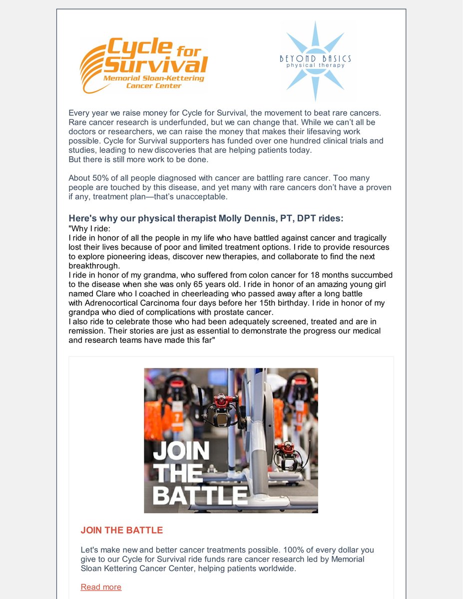 Every year we raise $ for #CycleforSurvival, the movement to beat #rarecancers. Let's make new& better cancer treatments possible. 100% of every $ you give to our Cycle for Survival ride funds #rarecancerresearch Click the link to join the battle. mskcc.convio.net/site/TR?team_i…