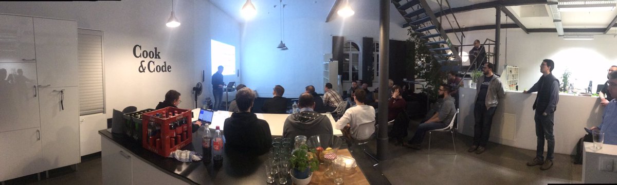 dockermannheim's tweet photo. High performance computing with cat images - yay! Cozy atmosphere at @bitExpert https://t.co/UMWgokCVZ8