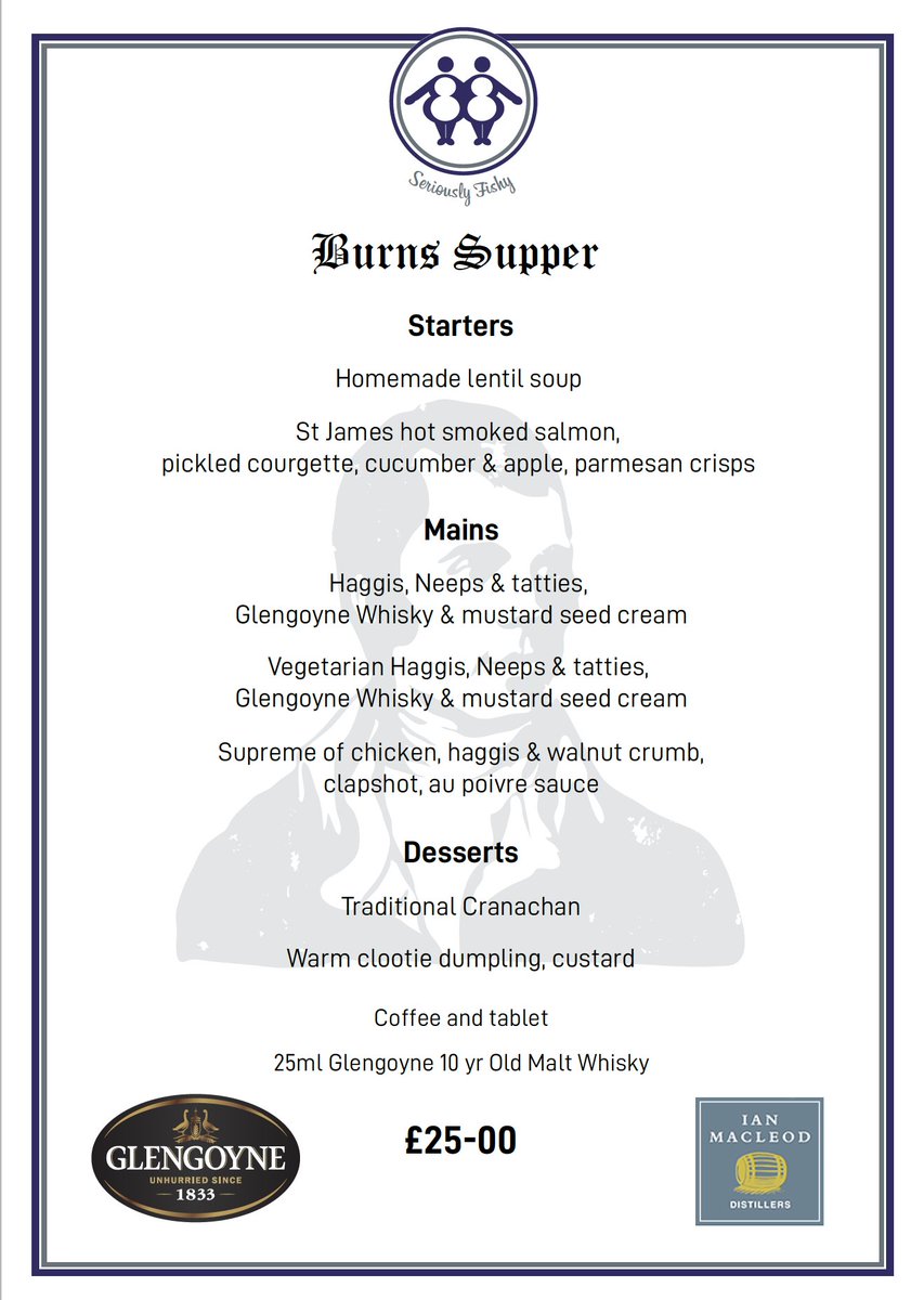 Our City Centre restaurant <a href="/TFLCity/">Two Fat Ladies City</a> are running a special menu in honour of Burns this coming Thursday - 24/01. Give them a call on 0141 847 0088 to book your table!
<a href="/WhatsOnGlasgow/">What's On Glasgow</a> <a href="/Glasgow_Live/">Glasgow Live</a> <a href="/peoplemakeGLA/">People Make Glasgow</a> 
#twofatladies #tflcity #burns