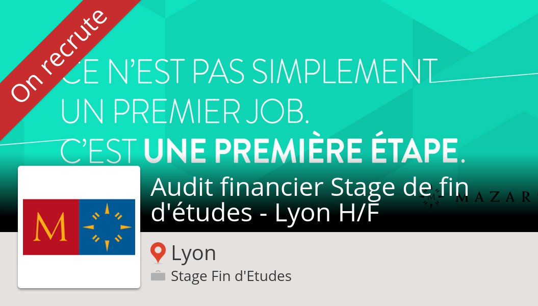 OlivierDeberdt's tweet photo. Découvrez ce #stage : #Audit #financier Stage de fin d'études - Lyon H/F chez #Mazars (#Lyon) https://t.co/GZCIfsUZYm https://t.co/t61d9PV9IC