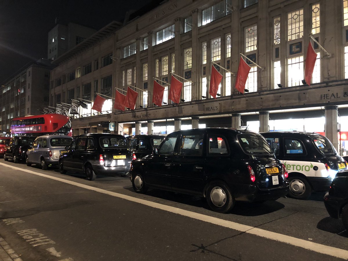 Need a cab? They’re all protesting on Tottenham Court Rd. #gridlocked Gonna try my luck on the tube to get home...