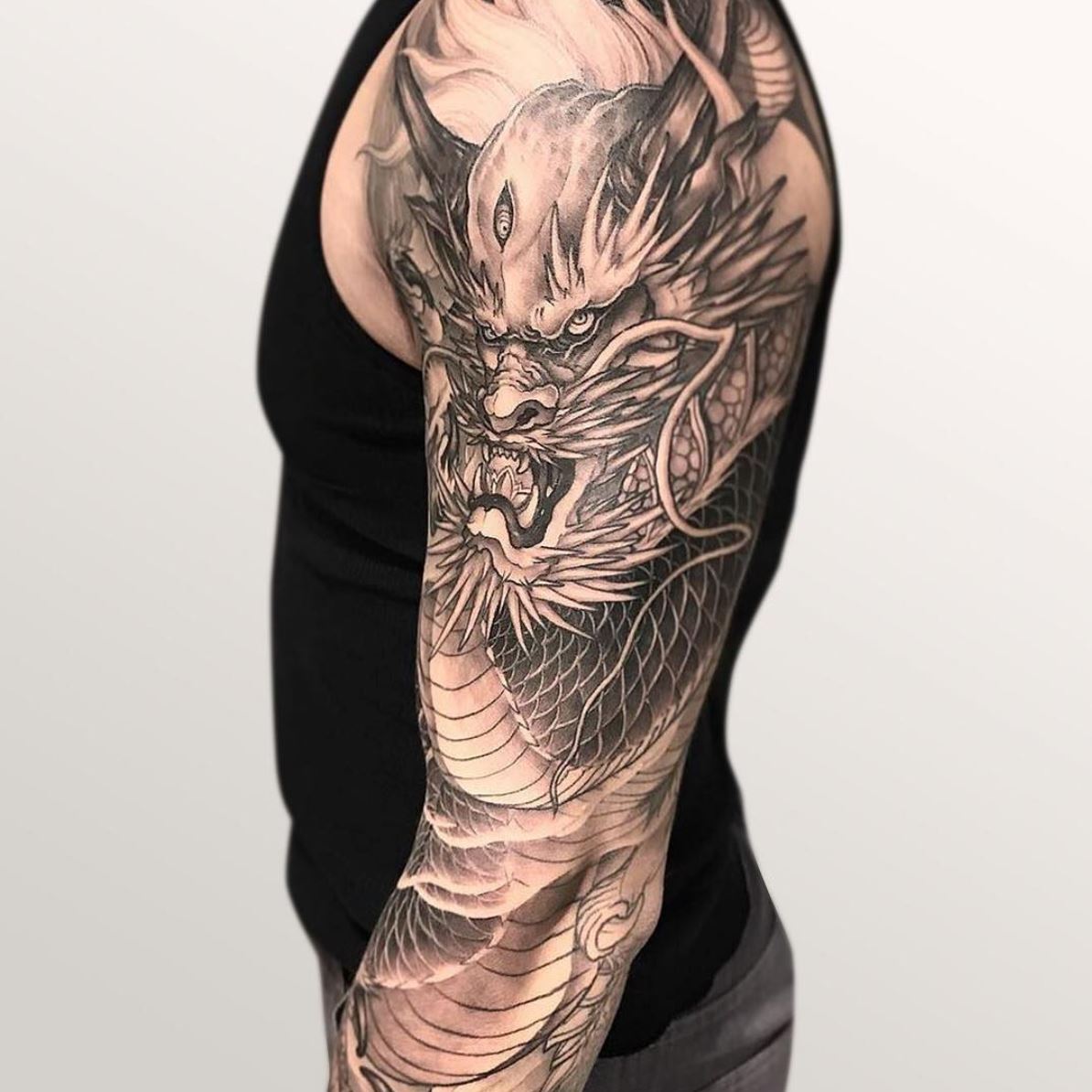 chinese dragon half sleeve tattoo  Google Search  Cool chest tattoos  Mens shoulder tattoo Chest tattoo men