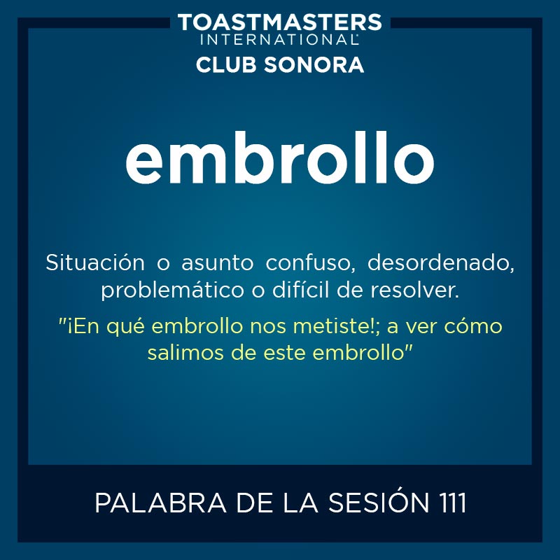 tm_sonora's tweet photo. 🗣️ La palabra de la sesión 111 es #embrollo
Te esperamos:
🗓 Lunes 21 de enero
⏰ De 7:00 PM a 9:00 PM
📍 @CanacoHmo (Gastón Madrid 31, Centro)
#Hermosillo #Sonora #HablarEnPúblico #Liderazgo #HMO https://t.co/hPBeq9RxbF