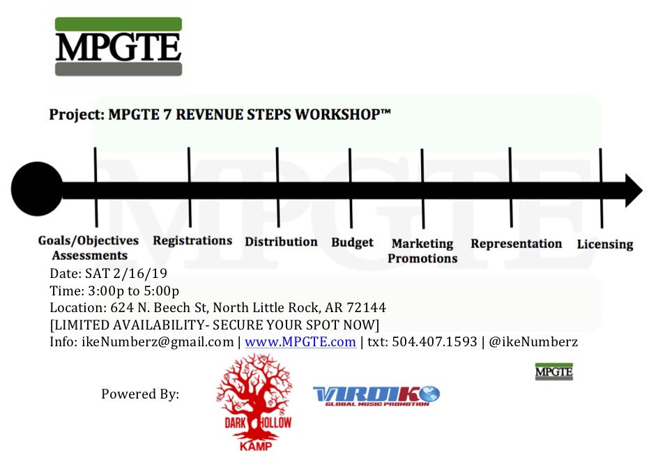 ikenumberz's tweet photo. #MPGTE 7 Revenue Steps for Music Makers 2/16/19 North Little Rock, AR .. powered by @DarkHollowKamp and @VirDiKO https://t.co/PBeRogSCsN