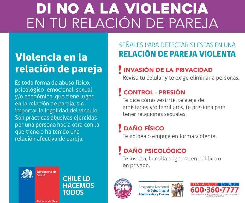 El Programa Nacional de Salud Integral de Adolescentes y Jóvenes considera urgente sensibilizar sobre los efectos negativos del maltrato al interior de las relaciones de pareja. La violencia de género está presente en todas as clases sociales y edades  goo.gl/ESJ2WK