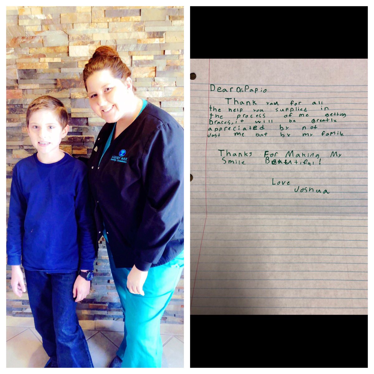 AshbyBraces's tweet photo. 😊😁🎉Joshua was super excited and appreciative of getting his braces on this morning! We love his note! Thank you, Joshua!! #BracesLife #PatientFamily #DrMelissa #Orthodontist https://t.co/41LCPNoUgn