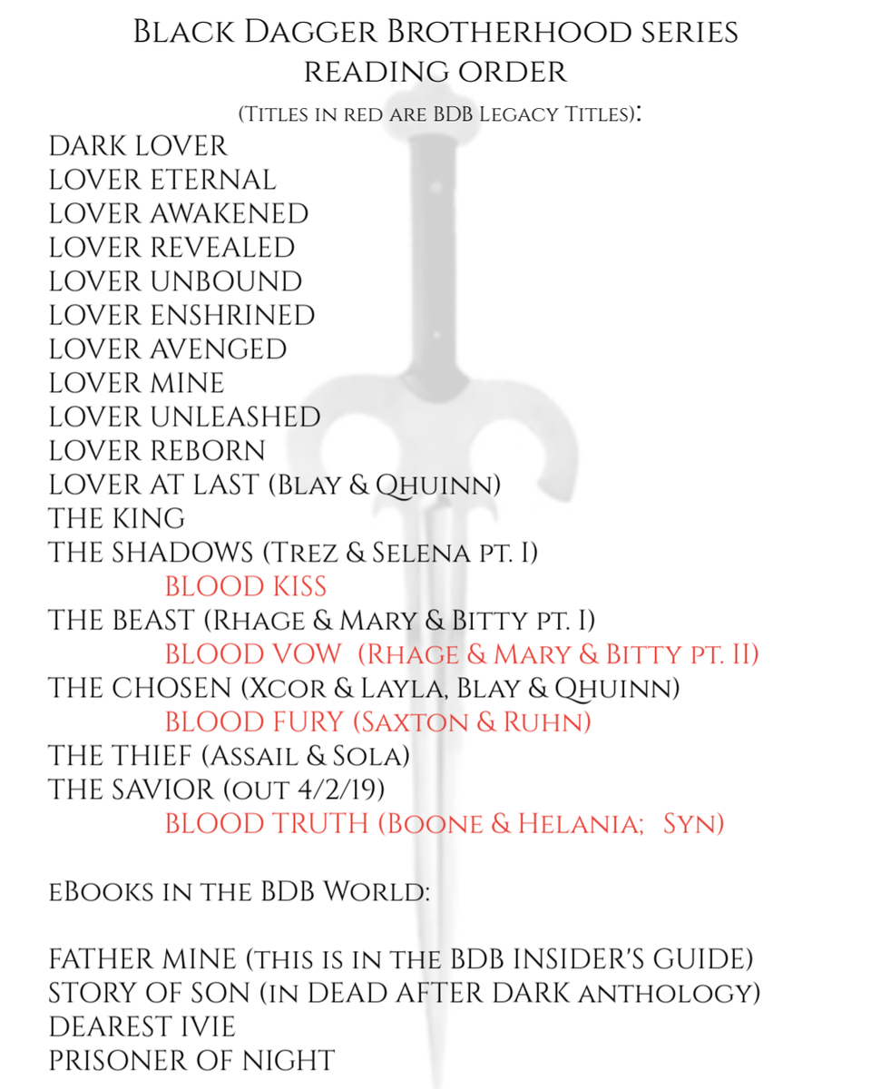 J R Ward On Twitter Hey Everyone Here Is The Black Dagger Brotherhood Series Reading Order For Those Interested