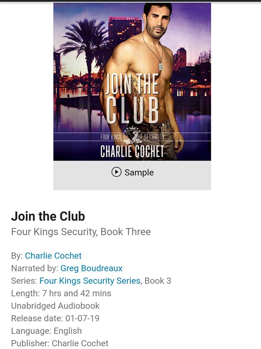 Belen_BWT's tweet photo. #Audiobook I'm listening to today: Join the Club (Four Kings Security #3) by @CharlieCochet and @GTremblayVoice as Greg Boudreaux (Narrator). π§ππ
#LGBT #GayRomance #Suspense
#FourKingsSecurity β οΈβ£οΈβ₯οΈβ¦οΈπ https://t.co/aHYHAHPwa0