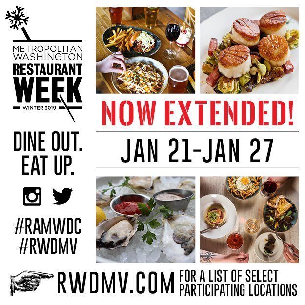 There's still time to discover some of the most talked about restaurants across the #DMV because winter #RestaurantWeek is OFFICIALLY EXTENDED through 1/27! Visit rwdmv.com for select participating locations 🍽🍔🎉 #RWDMVExtended #DineOutEatUp #foodies #eeeeeats