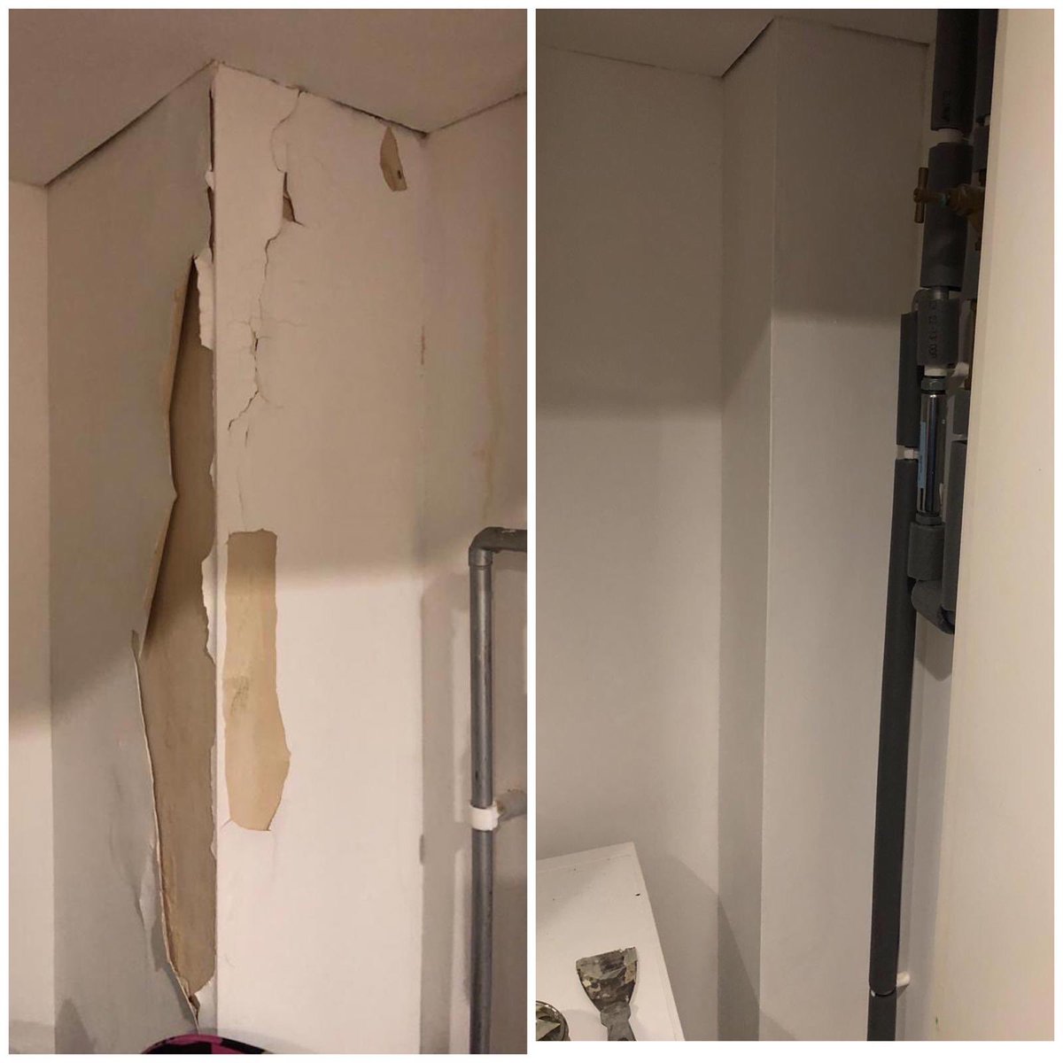 Redecoration work carried out following water damage to a boiler cupboard